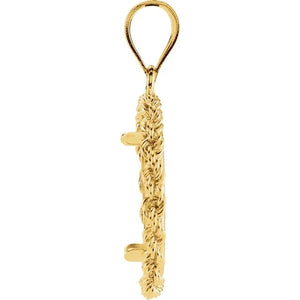 14K Yellow Gold Rope Style Coin Holder Pendant Charm for 16.4mm x 1.1mm Coins or American Eagle 1/10 Ounce or South African Krugerrand 1/10 oz