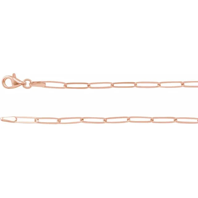 14k Yellow Rose White Gold 2.6mm Paper Clip Elongated Flat Link Bracelet Anklet Choker Necklace Pendant Chain