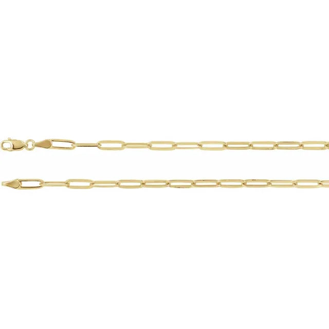 14k Yellow Rose White Gold 3.85mm Paper Clip Elongated Flat Link Bracelet Anklet Choker Necklace Pendant Chain