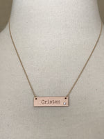 Load image into Gallery viewer, 14k Yellow White Rose Gold .03 CTW Diamond Bar Necklace Engraved

