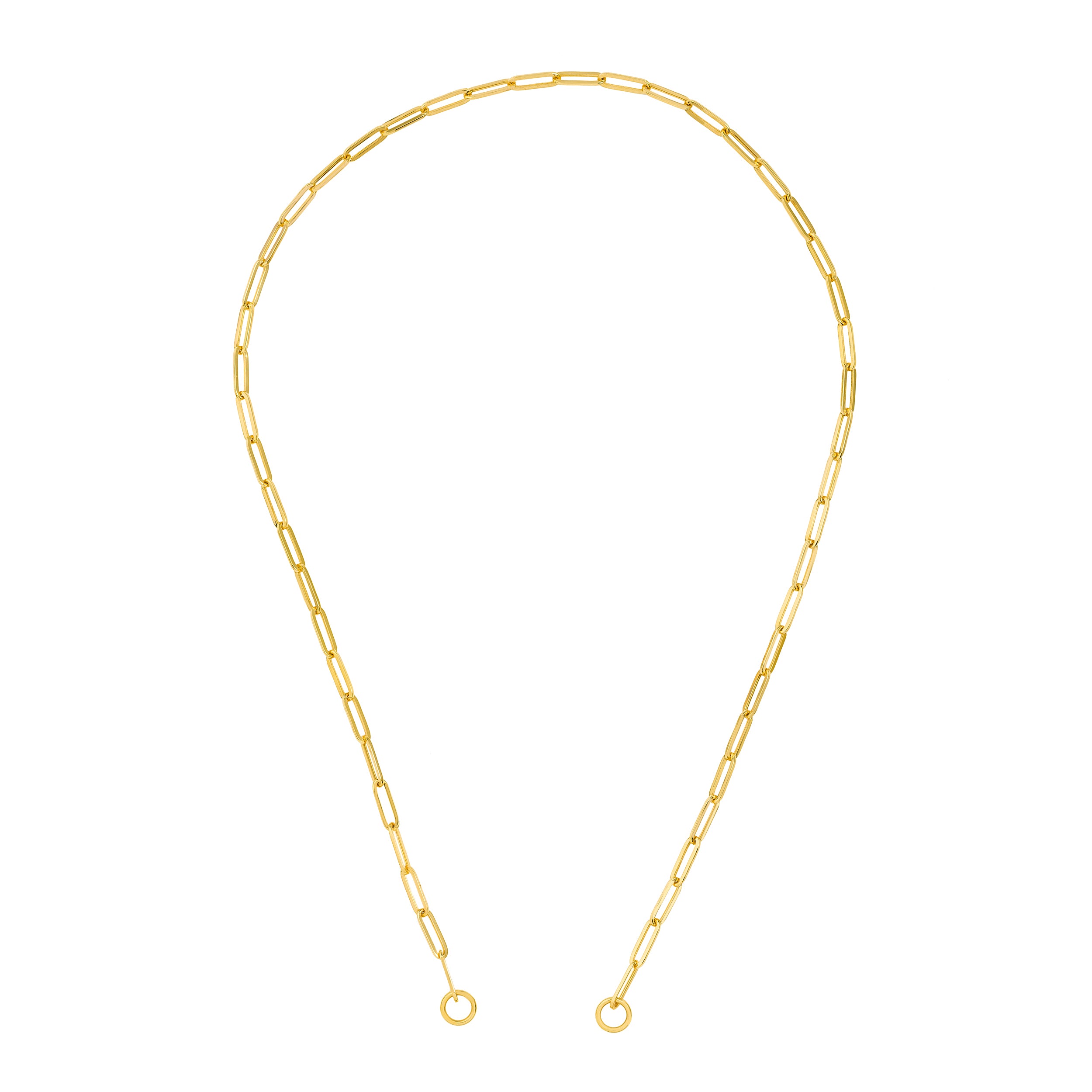 14K Yellow Gold Paper Clip Link Split Chain with End Rings for Lariat Y Necklace Bracelet Anklet Push Clasp Lock Connector Bail Pendant Charm Hanger