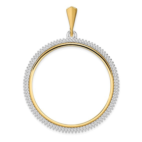 14K Gold Two Tone Diamond Mexican 50 Pesos Coin Holder Holds 37mm Coins Bezel Prong Pendant Charm