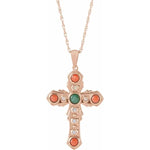 Load image into Gallery viewer, Platinum 14k Yellow Rose White Gold Genuine Jade Opal Coral Cross Pendant Charm Necklace
