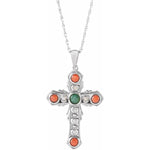 Afbeelding in Gallery-weergave laden, Platinum 14k Yellow Rose White Gold Genuine Jade Opal Coral Cross Pendant Charm Necklace
