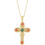 Afbeelding in Gallery-weergave laden, Platinum 14k Yellow Rose White Gold Genuine Jade Opal Coral Cross Pendant Charm Necklace
