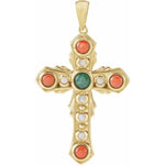 Cargar imagen en el visor de la galería, Platinum 14k Yellow Rose White Gold Genuine Jade Opal Coral Cross Pendant Charm Necklace
