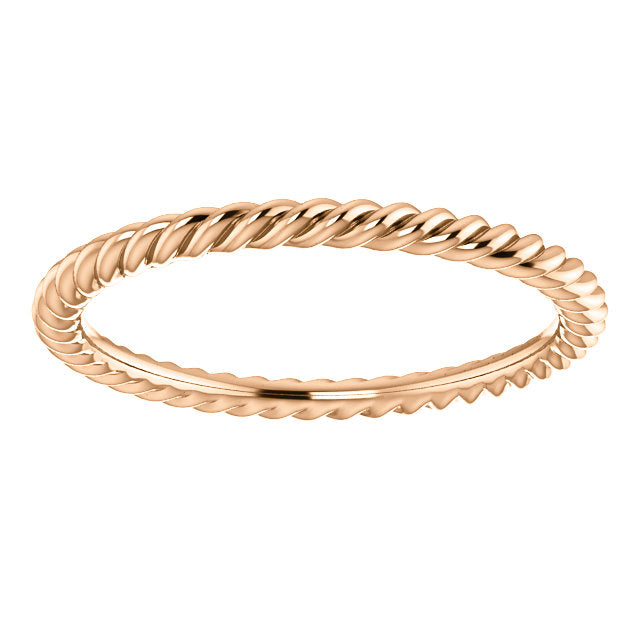 14k Rose Gold 1.5mm Skinny Rope Design Ring Band Stackable Layering