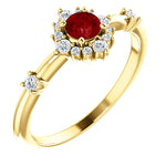 Załaduj obraz do przeglądarki galerii, 14k Yellow Gold Genuine Ruby 1/6 CTW Diamond Ring Halo Style
