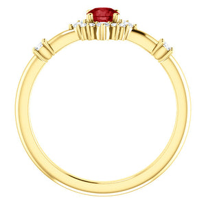 14k Yellow Gold Genuine Ruby 1/6 CTW Diamond Ring Halo Style