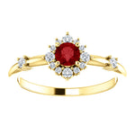 Afbeelding in Gallery-weergave laden, 14k Yellow Gold Genuine Ruby 1/6 CTW Diamond Ring Halo Style
