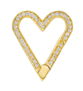 14k Yellow Gold Diamond Heart Push Clasp Lock Connector Pendant Charm Hanger Bail Enhancer