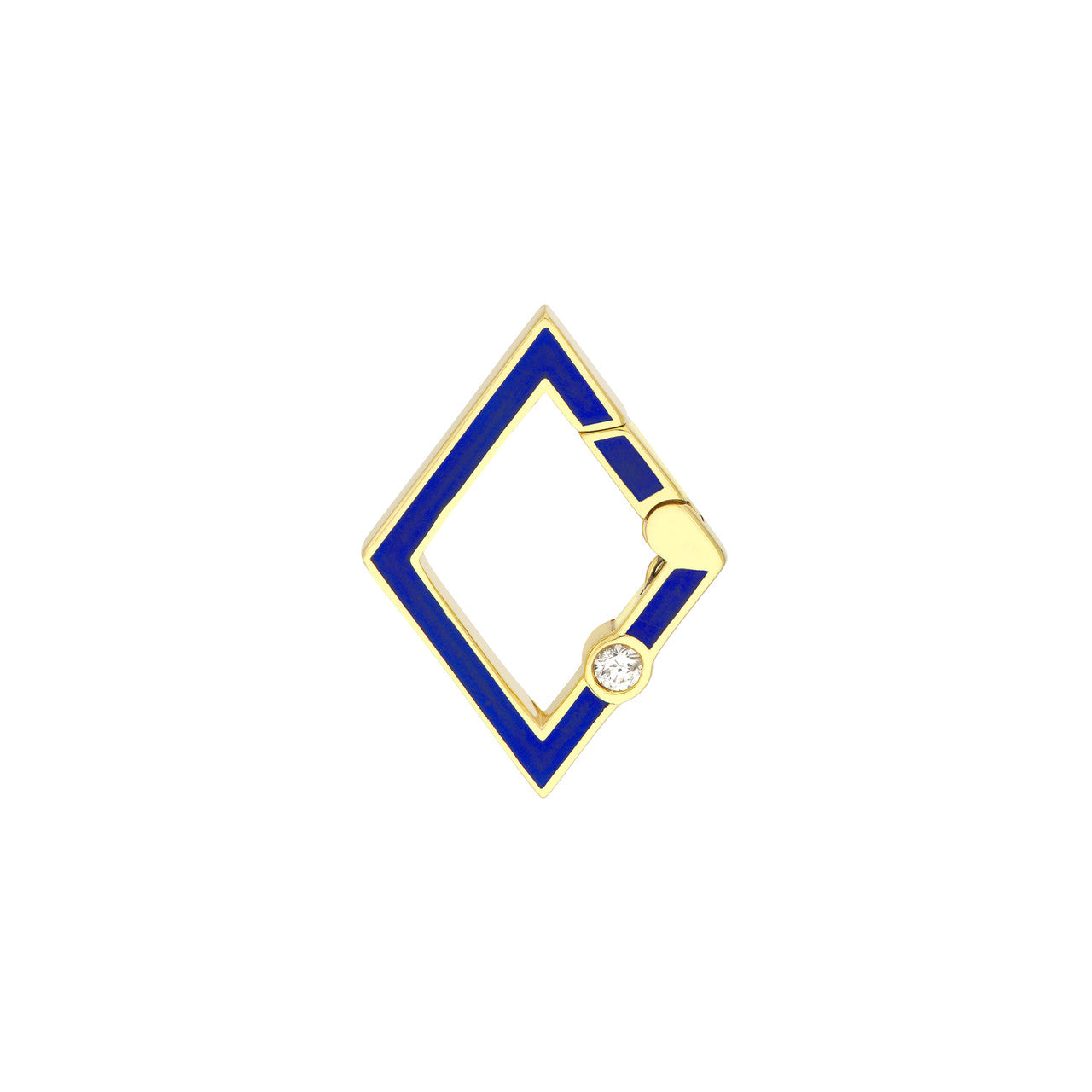 14k Yellow Gold Diamond Navy Blue Enamel Rhombus Geometric Style Push Clasp Lock Connector Pendant Charm Hanger Bail Enhancer