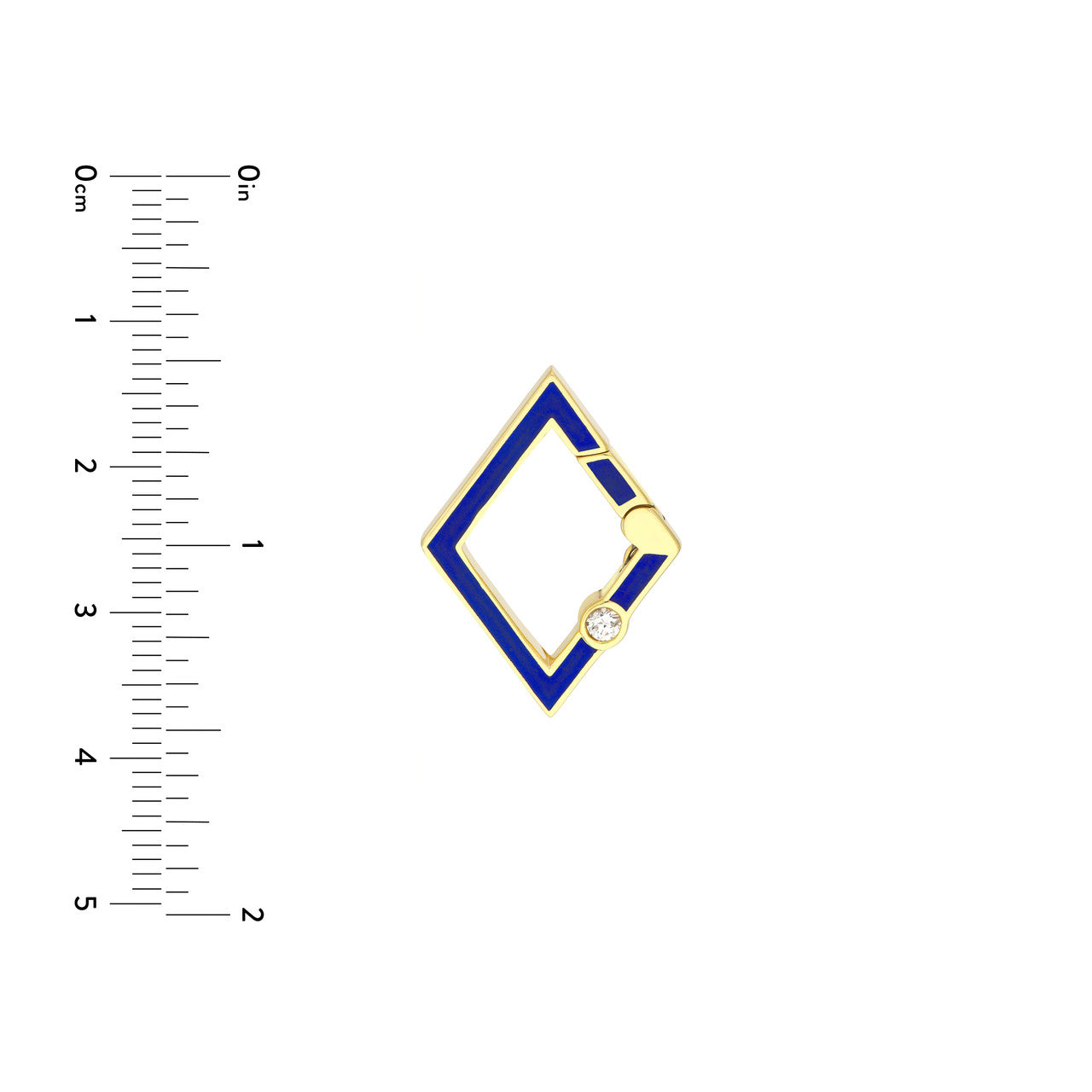 14k Yellow Gold Diamond Navy Blue Enamel Rhombus Geometric Style Push Clasp Lock Connector Pendant Charm Hanger Bail Enhancer