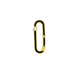 14k Yellow Gold Diamond Black Enamel Oval Oblong Push Clasp Lock Connector Pendant Charm Hanger Bail Enhancer