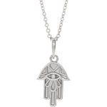 Load image into Gallery viewer, Platinum or 14k Yellow Rose White Gold Hamsa Pendant Charm Necklace
