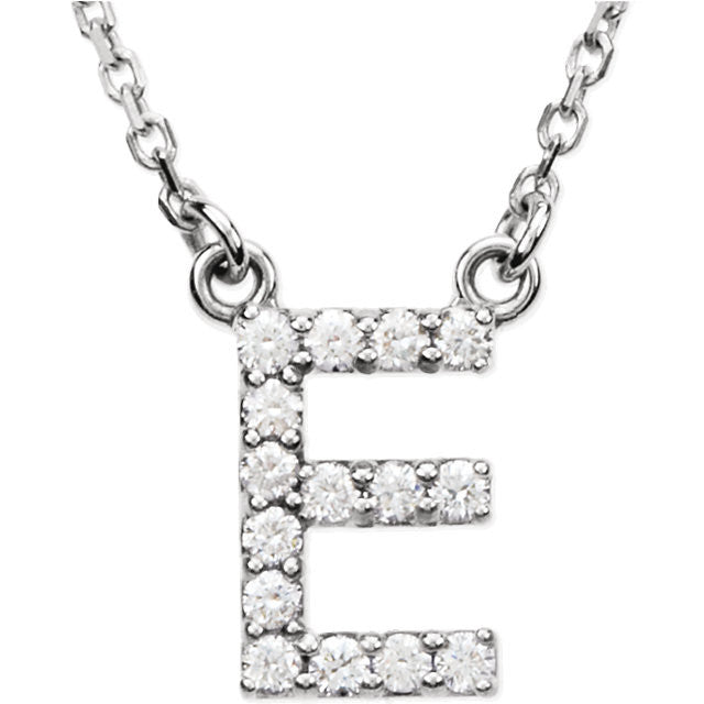 14k Gold 1/6 CTW Diamond Alphabet Initial Letter E Necklace