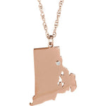Load image into Gallery viewer, 14k Gold 10k Gold Silver Rhode Island RI State Map Diamond Personalized City Necklace
