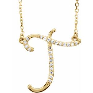 14K Yellow Rose White Gold Diamond Letter T Initial Alphabet Necklace Custom Made To Order