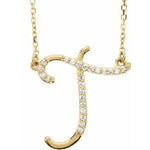 이미지를 갤러리 뷰어에 로드 , 14K Yellow Rose White Gold Diamond Letter T Initial Alphabet Necklace Custom Made To Order
