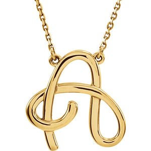 14k Gold or Sterling Silver Script Letter A Initial Alphabet Necklace