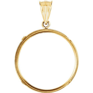 14K Yellow Gold Coin Holder Pendant Charm for 22.5mm x 1.4mm Coins or Mexican 10 Peso or Mexican 1/4 Ounce Coin Tab Back Frame