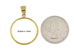 Load image into Gallery viewer, 14K Yellow Gold Coin Holder Pendant Charm for 22.5mm x 1.4mm Coins or Mexican 10 Peso or Mexican 1/4 Ounce Coin Tab Back Frame
