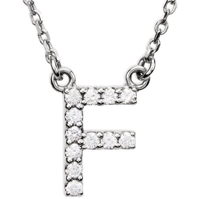 14k Gold 1/8 CTW Diamond Alphabet Initial Letter F Necklace