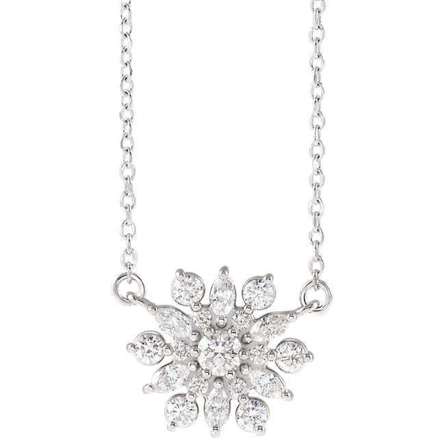 Platinum 14k Yellow Rose White Gold Sterling Silver 1/2 CTW Diamond Starburst Cluster Necklace