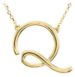 將圖片載入圖庫檢視器 14k Gold or Sterling Silver Script Letter Q Initial Alphabet Necklace
