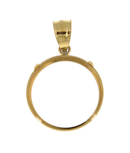 14K Yellow Gold Coin Holder for 19mm x 1.1mm Coins or Mexican 5 Peso Tab Back Frame Pendant Charm