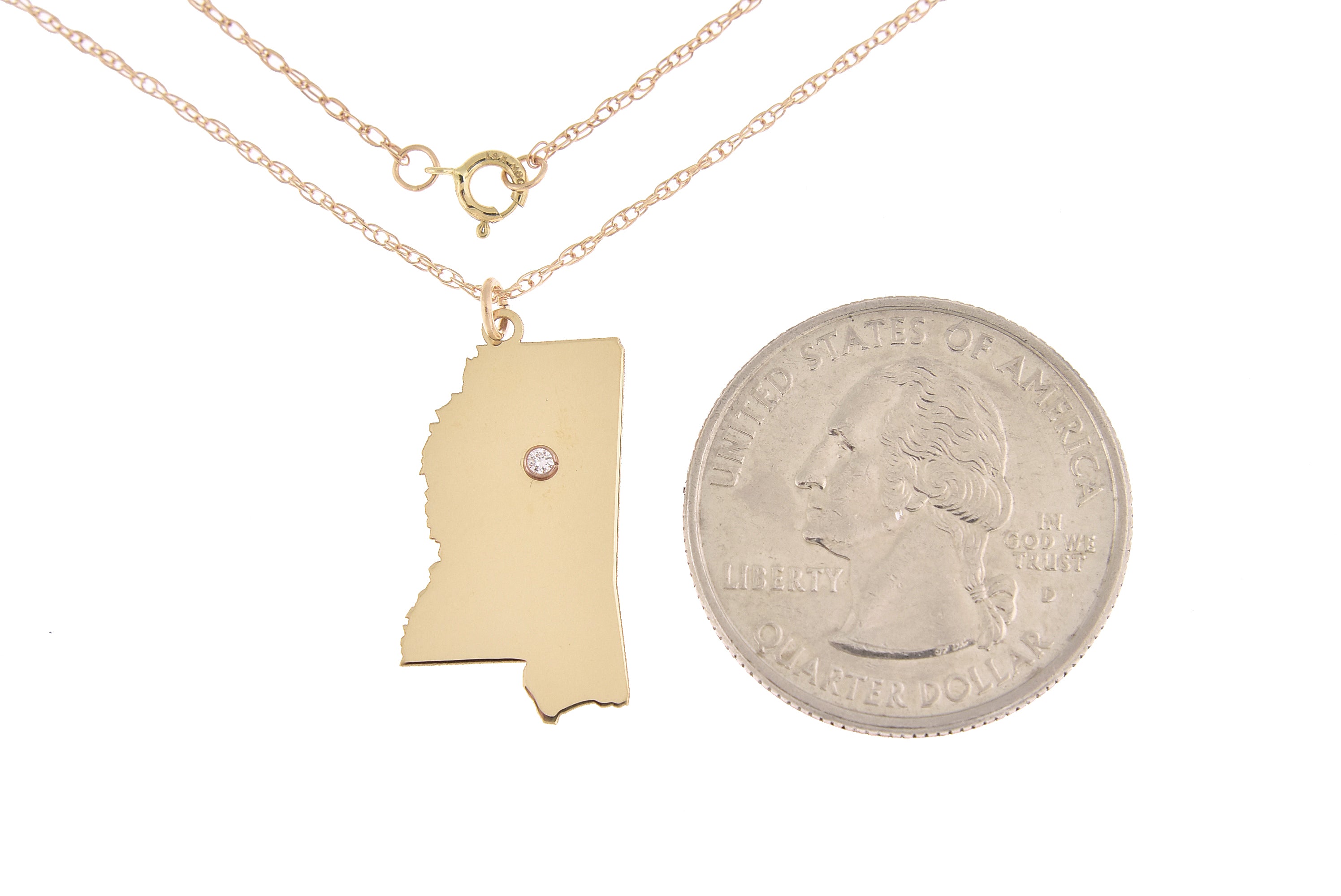 14k Gold 10k Gold Silver Mississippi MS State Map Diamond Personalized City Necklace