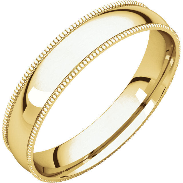 14K Yellow Gold 4mm Milgrain Wedding Ring Band Comfort Fit Light
