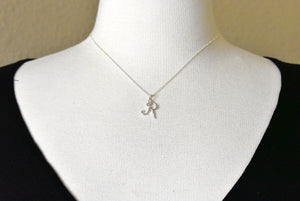 14k Gold or Sterling Silver .03 CTW Diamond Script Letter R Initial Necklace