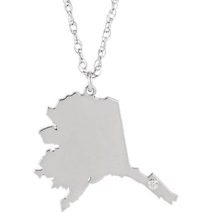 14k Gold 10k Gold Silver Alaska State Map Diamond Personalized City Necklace