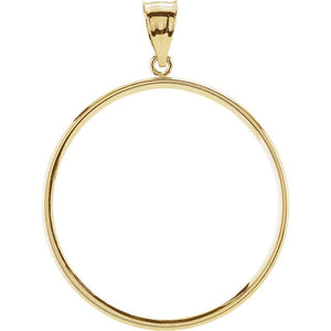 14K Yellow Gold Coin Holder for 34.3mm x 2.4mm Coins or United States US $20 Dollar or Mexican 1 oz ounce Tab Back Frame Pendant Charm