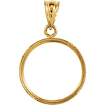 Afbeelding in Gallery-weergave laden, 14K Yellow Gold Coin Holder for 15mm Coins or United States US $1 One Dollar Coin Tab Back Frame Pendant Charm
