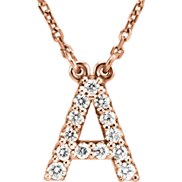 14k Gold 1/8 CTW Diamond Alphabet Initial Letter A Necklace