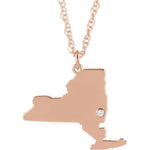 Load image into Gallery viewer, 14k Gold 10k Gold Silver New York NY State Map Diamond Personalized City Necklace
