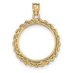 Load image into Gallery viewer, 14K Yellow Gold 1/4 oz or One Fourth Ounce American Eagle Coin Holder Holds 22mm x 1.8mm Prong Bezel Rope Edge Diamond Cut Pendant Charm
