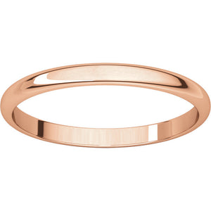 14k Rose Gold 2mm Wedding Ring Band Half Round Light