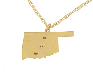 14k Gold 10k Gold Silver Oklahoma OK State Map Diamond Personalized City Necklace