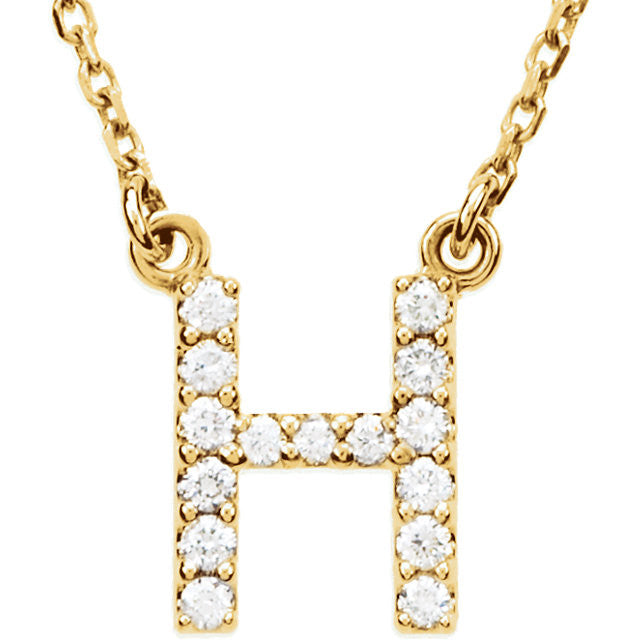 14k Gold 1/6 CTW Diamond Alphabet Initial Letter H Necklace