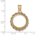 Indlæs billede til gallerivisning 14K Yellow Gold 1/10 oz or One Tenth Ounce American Eagle Coin Holder Holds 16.5mm x 1.3mm Coin Bezel Rope Edge Diamond Cut Pendant Charm
