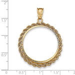 Load image into Gallery viewer, 14K Yellow Gold 1/2 oz or Half Ounce American Eagle Coin Holder Holds 27mm x 2.2mm Coin Bezel Rope Edge Diamond Cut Pendant Charm

