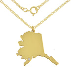 Load image into Gallery viewer, 14k Gold 10k Gold Silver Alaska State Map Diamond Personalized City Necklace

