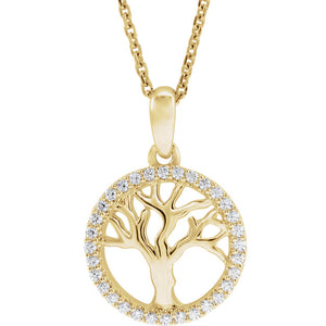 14K Yellow Gold 1/5 CTW Diamond Tree of Life Pendant Charm Necklace