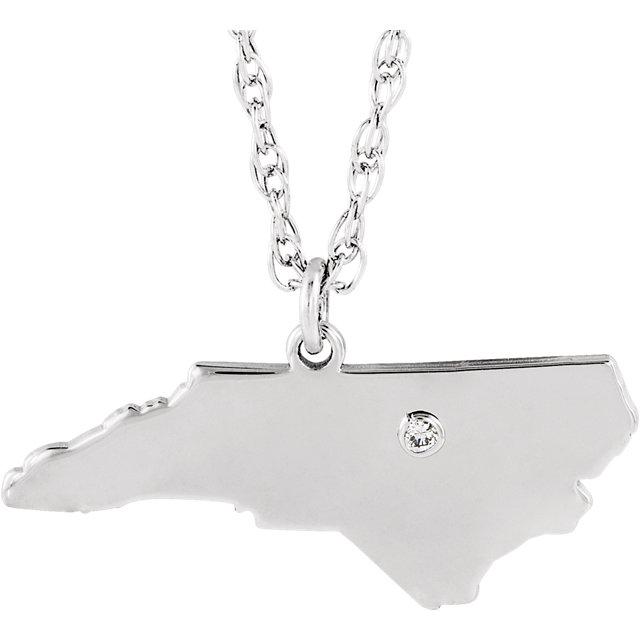 14k Gold 10k Gold Silver North Carolina NC State Map Diamond Personalized City Necklace