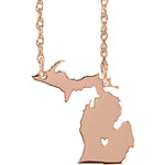 Φόρτωση εικόνας στο εργαλείο προβολής Συλλογής, 14k Gold 10k Gold Silver Michigan State Heart Personalized City Necklace
