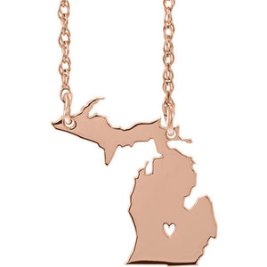 14k Gold 10k Gold Silver Michigan State Heart Personalized City Necklace