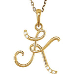 Load image into Gallery viewer, 14k Gold or Sterling Silver .03 CTW Diamond Script Letter K Initial Necklace
